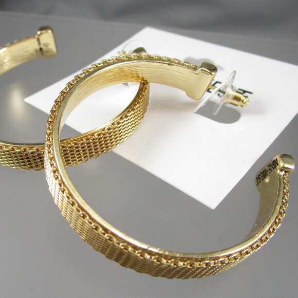 NINE WEST Mod/Contemporary Gold Chain Link Mesh 2.5" Hoop Earrings**NEW! - Picture 3 of 5